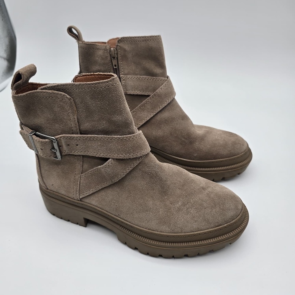 Lucky Brand LP-Elyton Women's Lug Sole Taupe Suede Leather Ankle Boots Size 9
